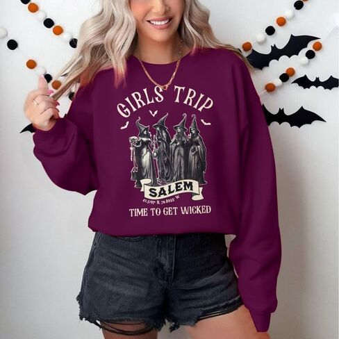 ALLTB Halloween Girls Trip Salem Sweatshirt: Salem Massachusetts Witch Graphic Long Sleeve Shirt Fall Witchy Pullover Top in Saudi Arabia