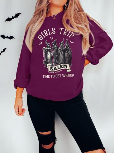ALLTB Halloween Girls Trip Salem Sweatshirt: Salem Massachusetts Witch Graphic Long Sleeve Shirt Fall Witchy Pullover Top in Saudi Arabia