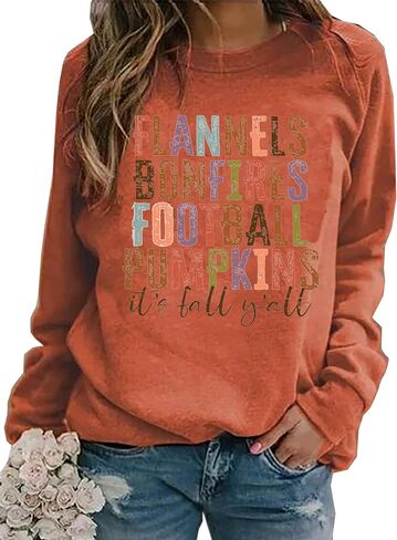 BOMYTAO Fall Sweatshirt for Women Tis The Season Pumpkin Maple Leaf Pullovers Tops Game Day Football Long Sleeve Shirts in Saudi Arabia