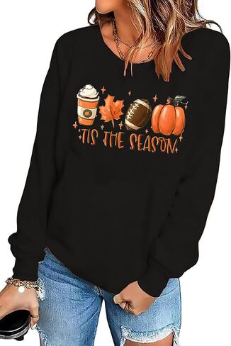 BOMYTAO Fall Sweatshirt for Women Tis The Season Pumpkin Maple Leaf Pullovers Tops Game Day Football Long Sleeve Shirts in Saudi Arabia