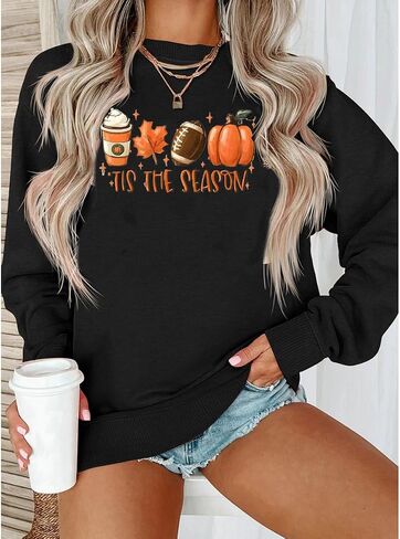 BOMYTAO Fall Sweatshirt for Women Tis The Season Pumpkin Maple Leaf Pullovers Tops Game Day Football Long Sleeve Shirts in Saudi Arabia