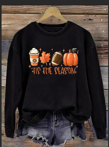 BOMYTAO Fall Sweatshirt for Women Tis The Season Pumpkin Maple Leaf Pullovers Tops Game Day Football Long Sleeve Shirts in Saudi Arabia