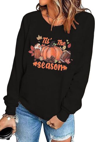 BOMYTAO Fall Sweatshirt for Women Tis The Season Pumpkin Maple Leaf Pullovers Tops Game Day Football Long Sleeve Shirts in Saudi Arabia