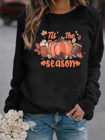 BOMYTAO Fall Sweatshirt for Women Tis The Season Pumpkin Maple Leaf Pullovers Tops Game Day Football Long Sleeve Shirts in Saudi Arabia