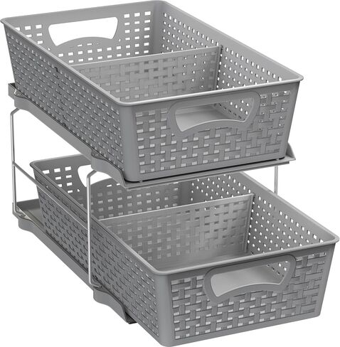 Simple Houseware 2 Tier Bathroom Organizer Tray Pull-Out Sliding Drawer/Under-Sink Storage, Black in Saudi Arabia