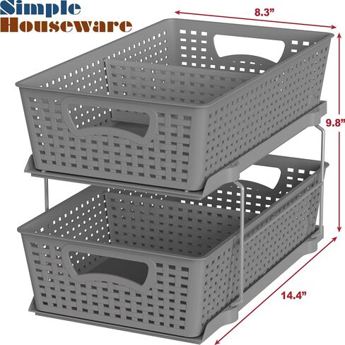Simple Houseware 2 Tier Bathroom Organizer Tray Pull-Out Sliding Drawer/Under-Sink Storage, Black in Saudi Arabia