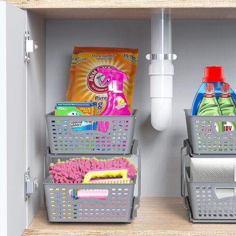 Simple Houseware 2 Tier Bathroom Organizer Tray Pull-Out Sliding Drawer/Under-Sink Storage, Black in Saudi Arabia