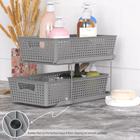 Simple Houseware 2 Tier Bathroom Organizer Tray Pull-Out Sliding Drawer/Under-Sink Storage, Black in Saudi Arabia