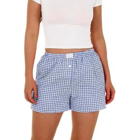 Women's Y2k Lounge Shorts Cute Low Rise Gingham Pajamas Bottoms Plaid Print Summer Boxer Shorts Sleepwear