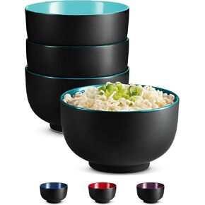 KooK Ramen Bowl, Japanese Bowls, Noodle Bowls, Large Soup Bowl, Ceramic, Large Capacity, For Ramen, Pho, Udon, Soba, Microwave and Dishwasher Safe, 34 oz, Set of 4 (Black/Navy)