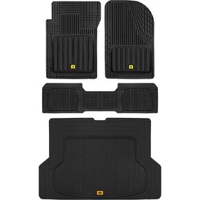 Cat® ToughLiner Heavy Duty Rubber Floor Mats & Cargo Trunk Liner for Car SUV Van Sedan, Black - Trim to Fit, All Weather Deep Dish Automotive Floor Mat, Total Dirt Protection