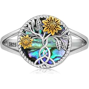 Sunflower Ring for Women 925 Sterling Silver Tree of Life Ring Sunflower Flower Jewelry Gifts for Mom Girl