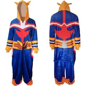 MHA All Might Onesie Hooded Sleepwear Cosplay Costume Pajamas Flannel Jumpsuit for Unisex