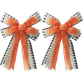 Voeveca Large fall Bow Wreath Thanksgiving Decor Buffalo Bows for Indoor Outdoor Orange Wreath Holiday Fall Decorations and All Kinds of Holiday Backdrops Decorations (1, Orange)
