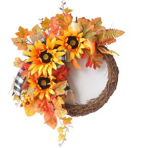 24 Inch Fall Wreaths for Front Door Outside, Fall Harvest Door Wreath with Pumpkins Berries Maple Leaves,Large Autumn Farmhouse Wreath for Thanksgiving Halloween Decorations Indoor Outdoor Home Decor