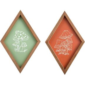Wildflower Wall Art Wood Diamond Framed Botanical Wall Art, Minimalist Flower Print Wall Art for Rustic Vintage Farmhouse Bathroom Kitchen Wall Decor