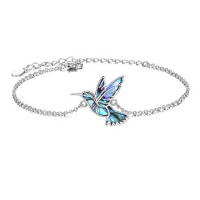 Hummingbird Bracelet 925 Sterling Silver Abalone Shell Humming Bird Bracelets Hummingbird Jewelry Gifts for Women Mom Hummingbirds Lovers