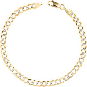 Nuragold 14k Yellow Gold Solid 5mm Cuban Chain Curb Link Diamond Cut Pave Two Tone Bracelet, Mens Womens Jewelry 7" 7.5" 8" 8.5" 9"
