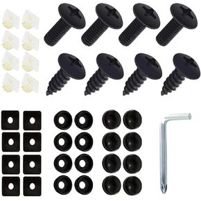 8 Set Car License Plate Screw Fastening Kit, M6 Stainless Steel Phillips Screws with Nylon Inserts Wrench, Standard American License Plate Frame Bolts, Universal for Most Cars Trucks (Black)