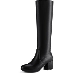 Shoe'N Tale Knee High Boots for Women Block Chunky Heel Boots with Side Zipper