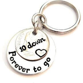 10 Down and Forever To Go 10th Year Anniversary Gift Key Chain with a 2014 Dime and Silver Aluminum Charm in Kuwait