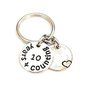 10 Years and Counting 2014 Dime Key Chain 10th Wedding or Sobriety Anniversary Gift for Him or Her