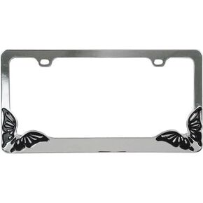 Butterfly Design License Plate Frame Chrome Plated Steel Beautiful Decorative 12" x 6"
