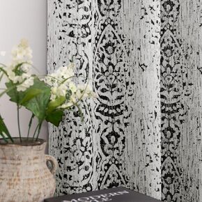 Mrs.Naturall Black 52x45 Inches Long Damask Pattern Curtains for Living Room in Saudi Arabia