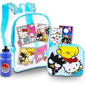 Hello Kitty and Friends Clear Backpack with Lunch Box - Bundle with Hello Kitty Backpack, Hello Kitty Lunch Bag, Water Bottle, Stickers, More | Transparent Hello Kitty Backpack for Girls