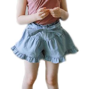 Colorful Childhood Girls Ruffles Jean Shorts Toddler Stretch Denim Bow Skirt Shorts Summer Beach Sports Short Pants