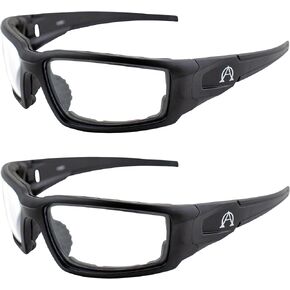Alpha Omega AO5 Motorcycle Sunglasses Foam Padded Riding Safety Glasses Z87.1 for Men or Women 2 Pairs Black Frames w/Clear & Photochromic Clear to Smoke Lenses