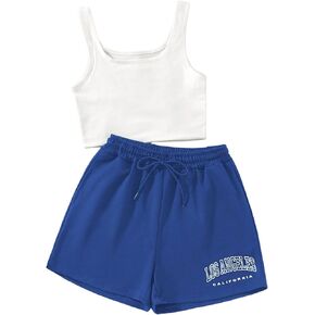 SHENHE Women's Tracksuit 2 Piece Summer Outfits Crop Tank Top and Drawstring Sweat Shorts Set