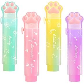 محايات مخالب القطط، 4 قطع ممحاة لطيفة بألوان قوس قزح قابلة للسحب للأطفال، ممحاة مطاطية قابلة للسحب للطلاب لكتابة ورسم محايات جمالية لمستلزمات القرطاسية المدرسية in Kuwait