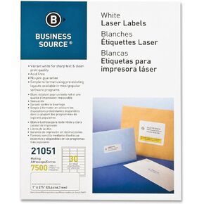 Business Source 21051 Mailing Label, Laser, 1-Inch x2-5/8-Inch, 7500/PK, White