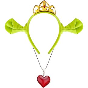 TANTAKO Ogre Princess Headband with Ears and Crown + Heart Necklace for Halloween Women Cosplay Costume Accessories