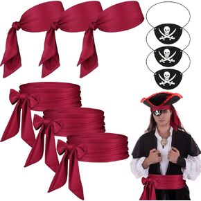 مجموعة إكسسوارات أزياء قرصان الهالوين 9 قطع من Geosar، 3 باندانا قرصان، 3 رقعة عين، قناع عين، 3 وشاح قرصان، حزام خصر in Kuwait