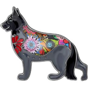 بروش كلب الراعي الألماني مصنوع من سبائك المينا ودبابيس على شكل جرو وحيوان أليف ووشاح وإكسسوارات مجوهرات هدايا للنساء والسيدات (أسود) in Kuwait