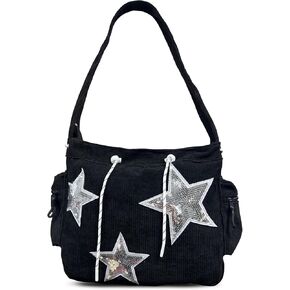 Star Y2K Tote Bag Hobo Bag for Women， Aesthetic Cute Messenger Canvas Crossbody Bag Preppy Large Capacity Shoulder Bag.
