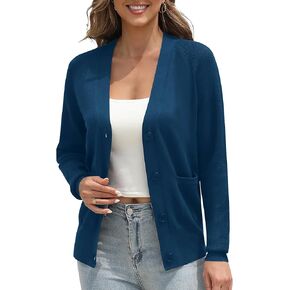 Urban CoCo Women's Cardigan Solid Button Down Long Sleeve Classic V Neck Knit Cardigan Sweater with Pockets