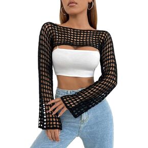 Womens Crochet Knit Shrug Hollow Out Shrug Sweater Y2K Cropped Bolero Shrug Tops