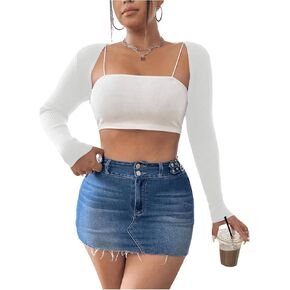 GORGLITTER Women's Plus Size Shrug Bolero Long Sleeve Cropped Cardigan Open Front for Dresses