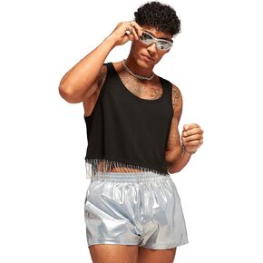 WDIRARA Men's Fringe Trim Sleeveless Tank Top Clubwear T Shirt Party Top