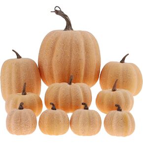 10pcs Fake Wine Red Pumpkins Halloween Decoration Artificial Assorted Pumpkins Set for Porch Home Party Kitchen Table Autumn Fall Centerpiece