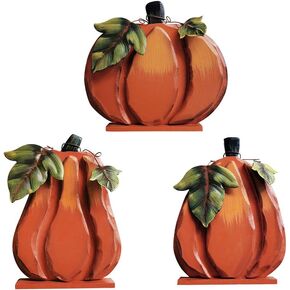 Wood Fall Pumpkin Decor Rustic Wooden Pumpkin Decoration Set of 3, Indoor Decoration for Harvest Thanksgiving Halloween, Decorative Ornaments for Table Top Autumn Décor (Sef of 3)