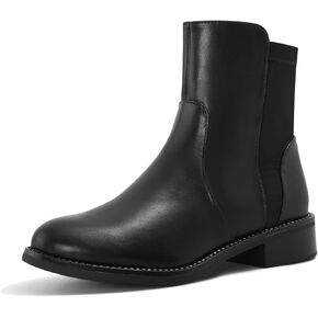 Shoe'N Tale Ankle Boots for Women Low Chunky Round Toe Short Boots Block Heel Booties Side Zipper