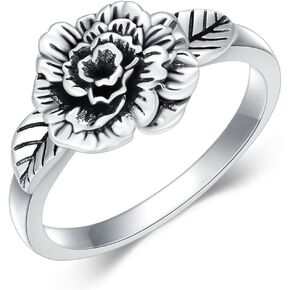 Vintage Birthday Flower Rings for Women 925 Sterling Silver Birth Flower Jewelry Gifts for Mom Wife