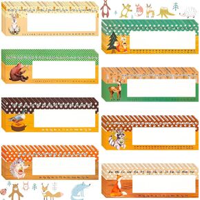 48 قطعة من لوحة اسم أصدقاء الغابة، مخطوطة تقليدية، علامات اسم أبجدية مسطحة يسار/يمين مع نقاط صمغ لتزيين مخلوقات مكاتب طلاب المدارس، 11.8 × 4 بوصات (وودلاند) in Kuwait