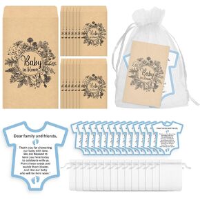 100 Pcs Baby Shower Favors Seed Packet Flower Seed Packets Baby in Bloom Plant Seed Envelopes 100 Thank You Cards 100 Organza Gift Bags for Baby Shower Party Gift Favors, No Seeds(Blue)