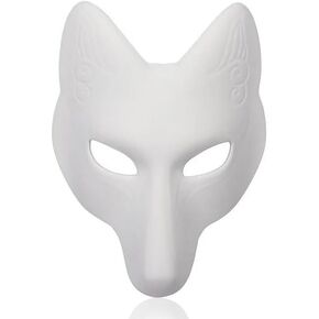 Fox Mask Animal Mask Therian Mask Craft Mask DIY Mask Blank Halloween Mask Japanese Fox Mask Wolf Mask Kids Adult Cosplay Masquerade Craft Mask for DIY Fox Costume