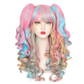 Long Curly Red Wig with Pigtails Red Ponytail Clip on Wig for Women Girls Halloween Cosplay Party